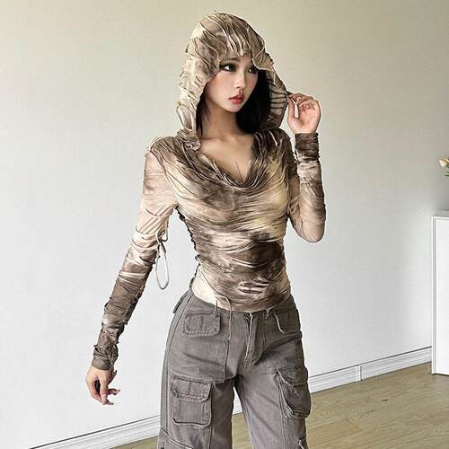 Hooded long sleeved top for women连帽长袖上衣女