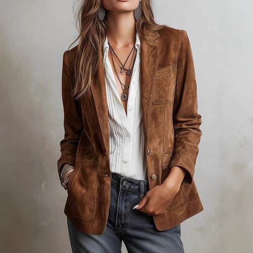 Flip collar long sleeved small suit jacket, trendy