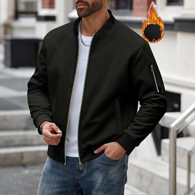 Men's cardigan pocket zipper thick stand up collar jacket