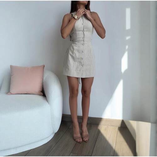 Women's lace up waist cinching short skirt dress