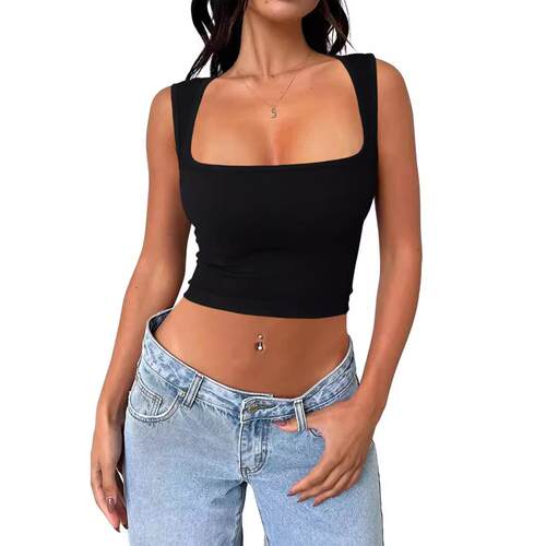 Strap top, square neck, sleeveless, crop top, outerwear