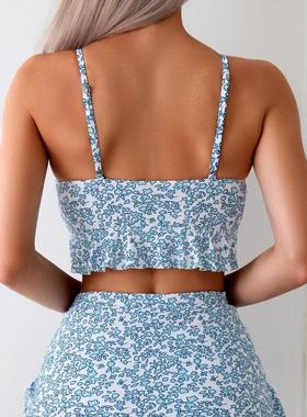 Warehouse floral ruffle edge suspender triangle pants bag