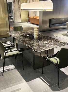 意式极简轻奢天然大理石餐桌芬迪高端定制奢石饭桌fend现代超晶石