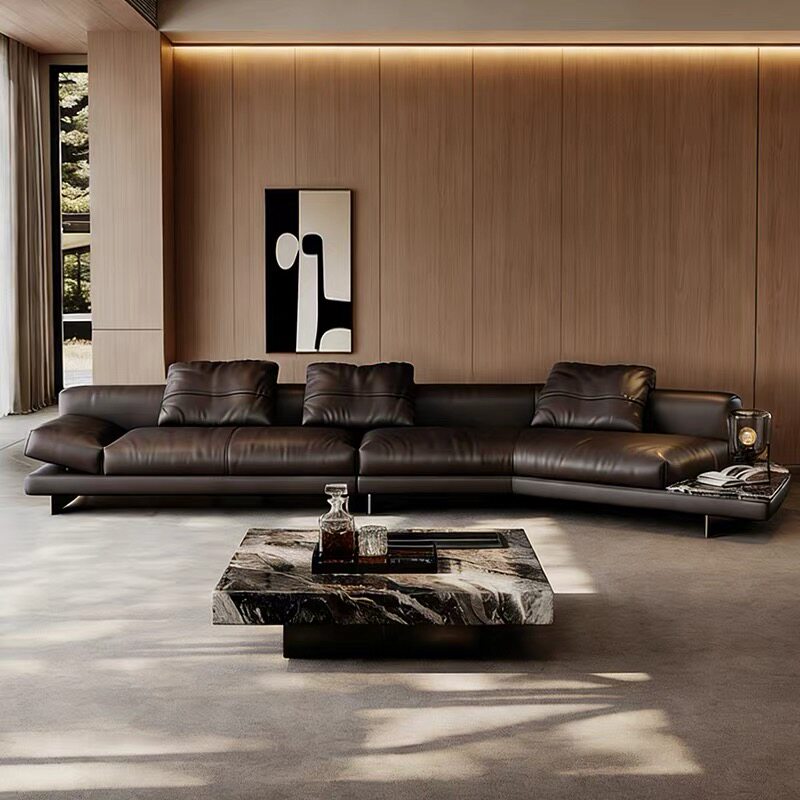 海岸线沙发头层牛皮极简天际线半青皮广东佛山高端异形沙发全真皮