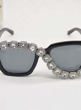 超大方框镶钻S不对称太阳镜欧美夸张个性女士遮阳防晒眼镜墨镜潮