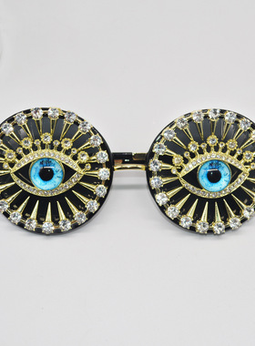 个性设计镶钻柳钉恶魔眼墨镜复古潮防紫外线太阳镜女大脸显瘦眼镜