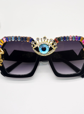 2023新款时尚彩钻天使墨镜女网红潮款显瘦太阳镜复古大框防晒眼镜