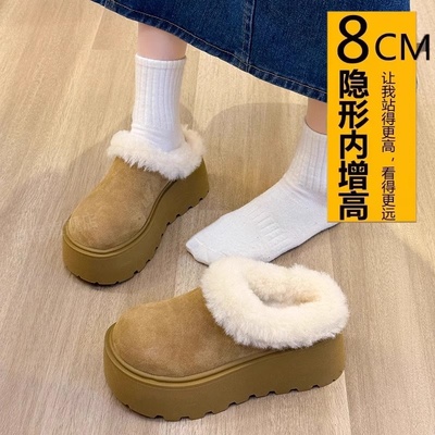 厚底增高雪地靴时尚包头半拖鞋女2025新款冬季勃肯鞋加绒毛毛棉拖