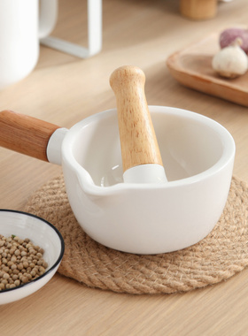 擂钵湘菜擂茄子擂辣椒皮蛋擂茶陶瓷捣碎罐捣蒜臼子手动中药研磨器