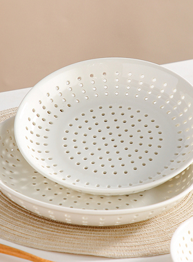 陶瓷多孔蒸盘饺子盘创意家用圆形蒸碟蒸海鲜沥水水果盘微波炉蒸笼