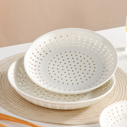 陶瓷多孔蒸盘饺子盘创意家用圆形蒸碟蒸海鲜沥水水果盘微波炉蒸笼