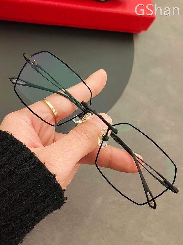 配纯钛近视散光眼镜男超轻镶黑线斯文败类无框防蓝光变色眼睛架潮
