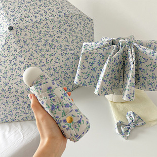 小蓝碎花伞温柔风拍照好看五折遮阳防晒太阳伞三折自动晴雨两用伞