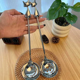 喵星人卡通304不锈钢汤勺家用勺大号304长柄火锅漏勺厨房锅勺套装