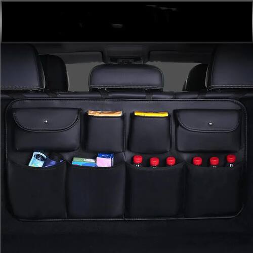 High quality leather Car Rear Seat Back Storage Bag Multi Po