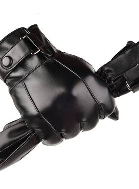 Winter man glove leather phone screen touch men wool gloves