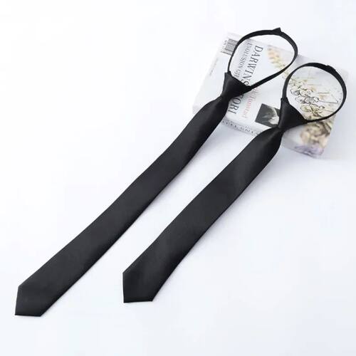 Black Zipper Ties Retro Silky Narrow Women Men Neck Tie Slim