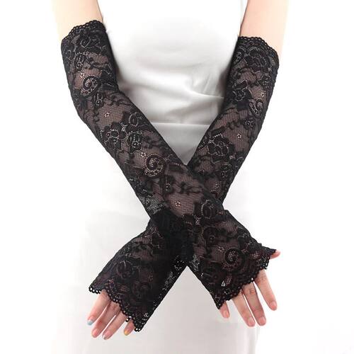 Women Long Lace Gloves Fishnet Mesh Fingerless Mittens Lady