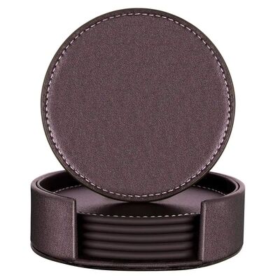 Set of 6 Coasters for Drinks, Leather Coasters with Holder,P