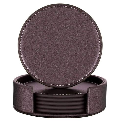 Set of 6 Coasters for Drinks, Leather Coasters with Holder,P