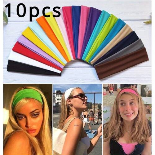 10 Pcs Elastic HairBand Fashion Headbands For Women, Solid C