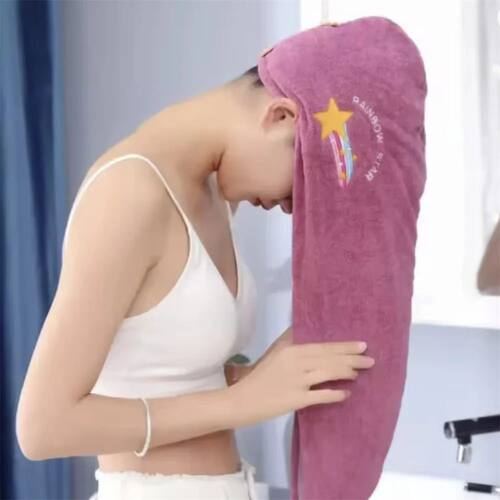 1Pc Embroidery Style Hair Drying Cap, Coral Fleece Thickened