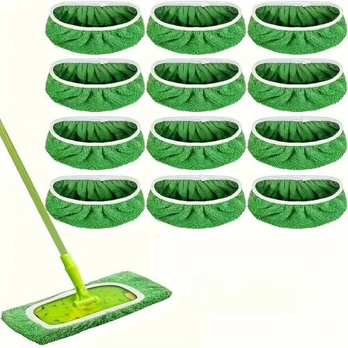 12 Piece Washable Green Mop Cloth, Perfect for Home and Offi