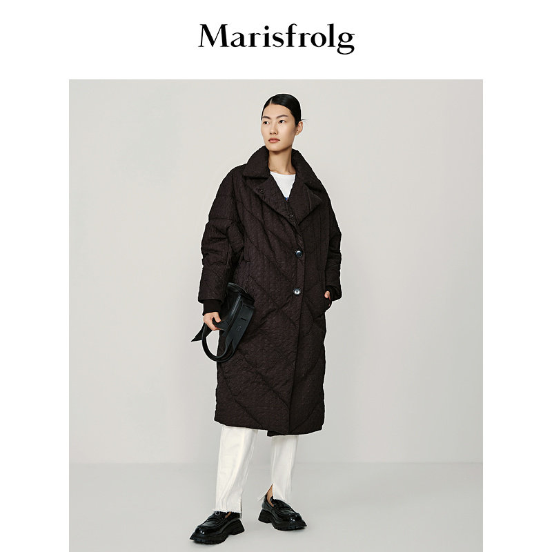 【爆款补单】玛丝菲尔冬季新款黑色气质翻领白鹅绒时尚羽绒服外套