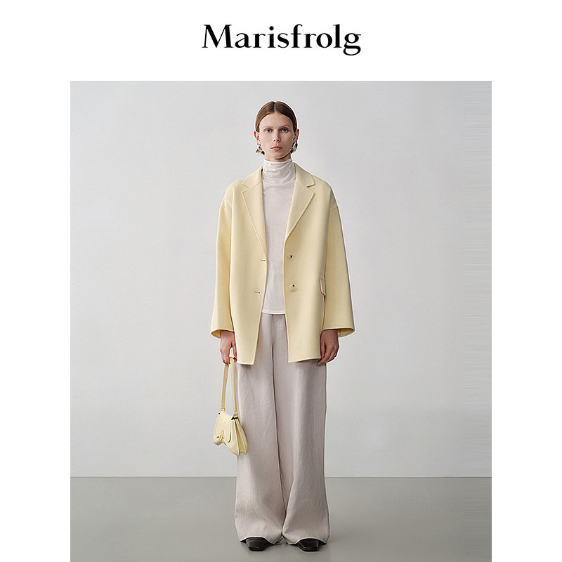 【商场同款】Marisfrolg玛丝菲尔冬季新款淡黄色羊毛大衣外套女
