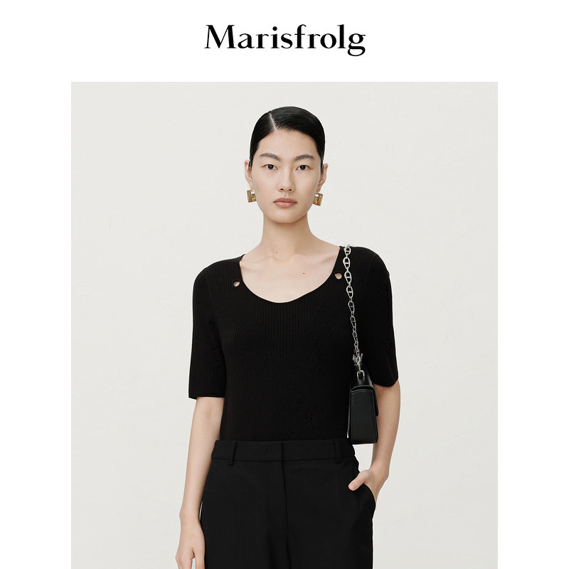 【精简美学】Marisfrolg玛丝菲尔秋季新款黑色微镂空设计感针织衫