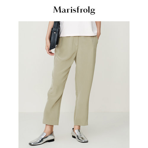 【6A级桑蚕丝】Marisfrolg玛丝菲尔夏季新款绿色重磅真丝休闲裤