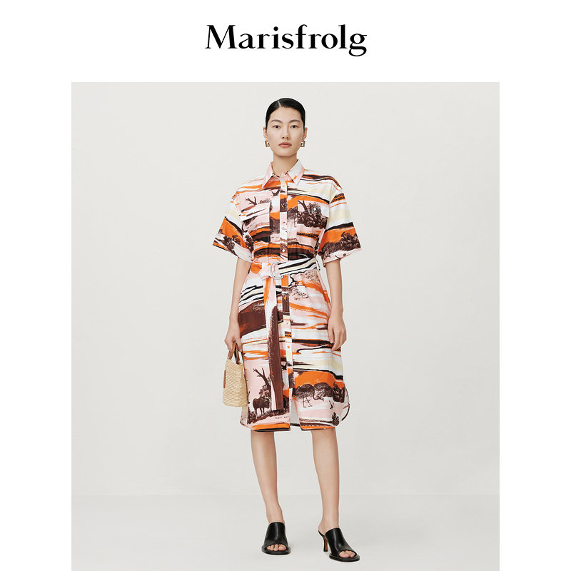 【艺术匠坊】Marisfrolg玛丝菲尔夏季新款纯棉艺术花稿衬衫连衣裙