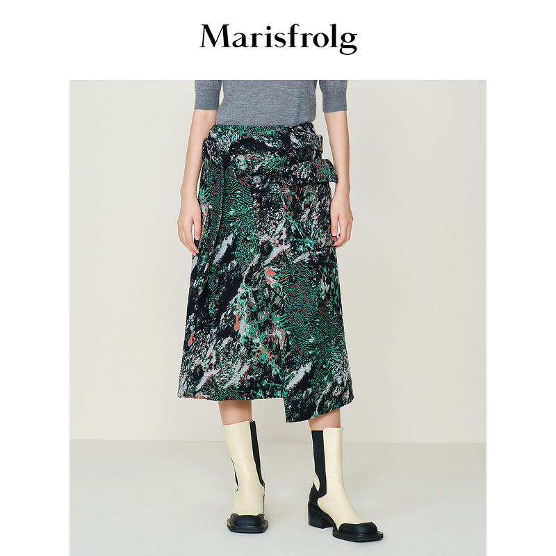 【会员价738元】玛丝菲尔冬季新款围裹式羊毛混纺时尚半身裙