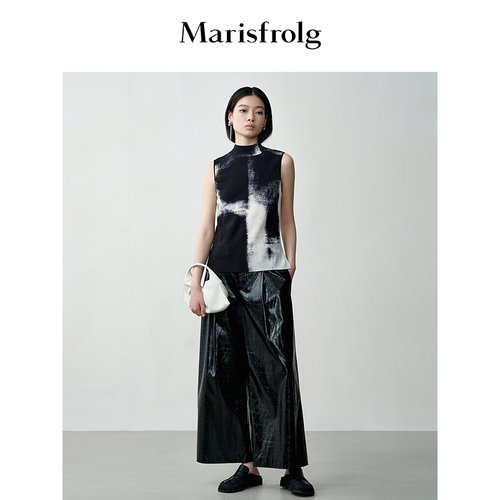 Marisfrolg玛丝菲尔秋季新款时尚简约H型松弛PU皮直筒阔腿皮裤子