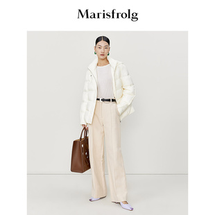 米黄色休闲直筒裤 玛丝菲尔春新款 复古优雅 葡萄牙进口面料