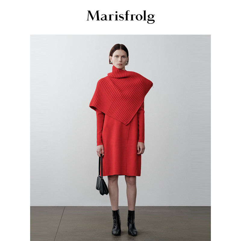 【言姐严选】玛丝菲尔奥莱冬季新款朱砂红设计感羊毛长袖连衣裙,女装/女士精品,连衣裙,淘宝优惠券,粉丝福利购,淘宝优惠卷