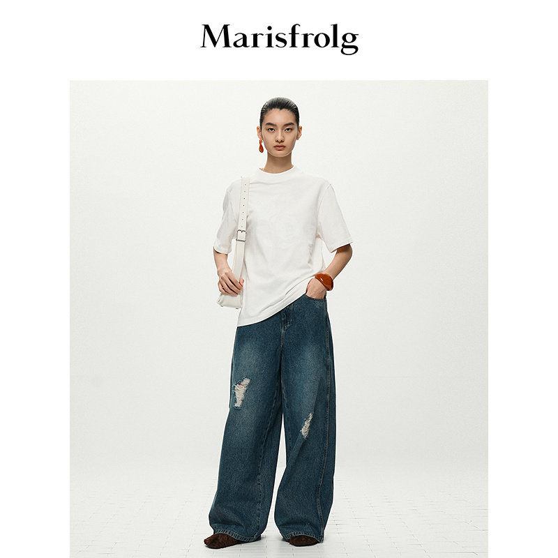 【言选好物】Marisfrolg玛丝菲尔时尚印花遮肉显瘦宽松白色T恤女