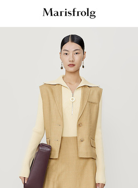 【OL职场风】玛丝菲尔春季新款姜黄色西装马甲外套