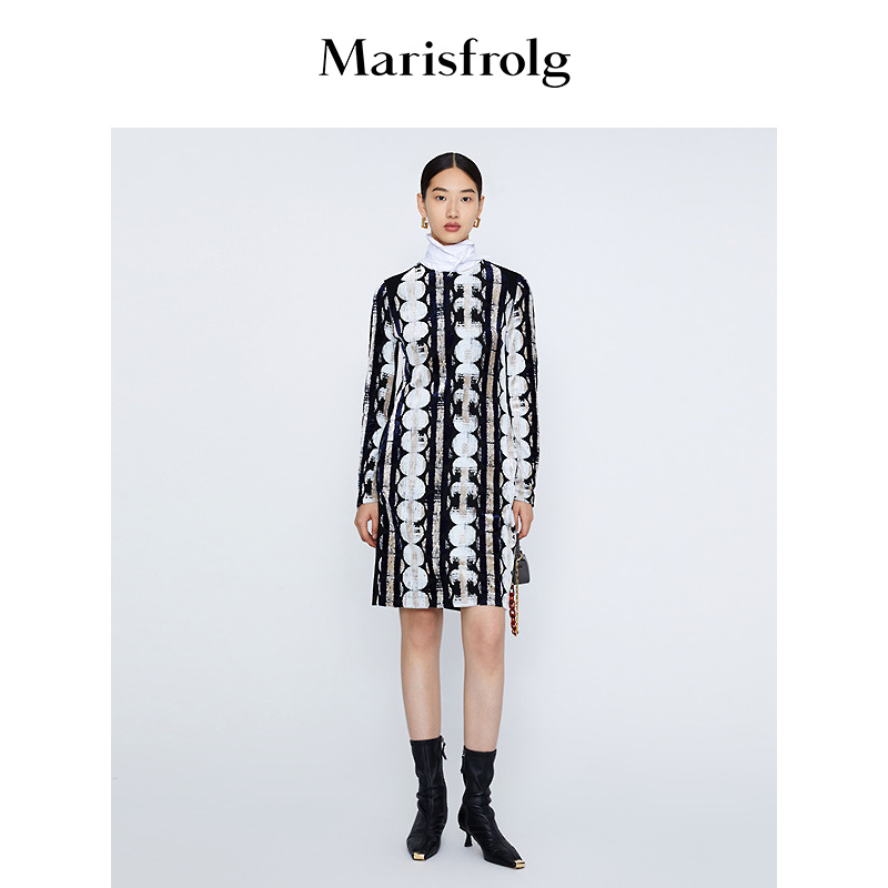 【会员价647元】玛丝菲尔冬季新款立体剪裁时尚长袖连衣裙女