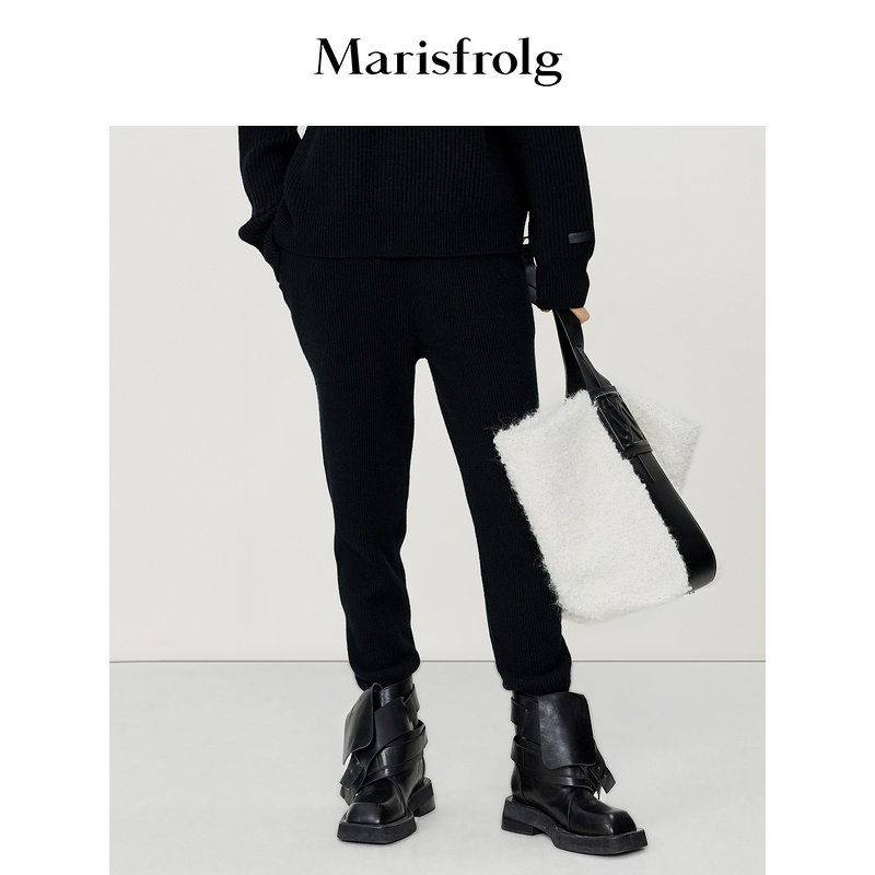 【小黑裤】玛丝菲尔冬季新款黑色显瘦羊绒高腰紧身铅笔裤