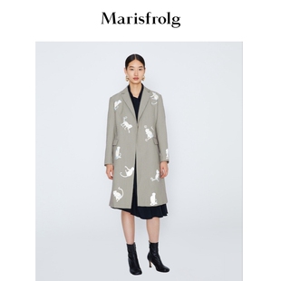 Marisfrolg/玛丝菲尔毛呢大衣冬季女款创意千鸟格款毛呢外套