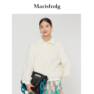 玛丝菲尔冬季新款减龄百搭纯白色环保皮草长袖POLO领短外套女