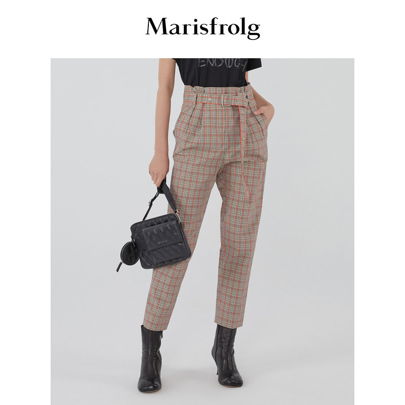 Marisfrolg玛丝菲尔春季新款女装格子休闲裤女裤子简