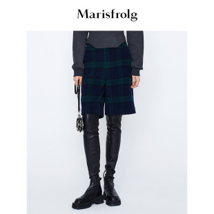 裤 格子五分直筒休闲裤 玛丝菲尔冬新款 子英伦风 商场同款