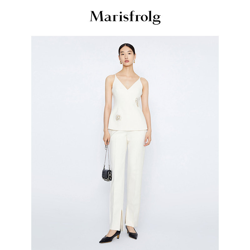 【商场同款】Marisfrolg玛丝菲尔冬季新款米黄色羊毛吊带礼服上衣图片
