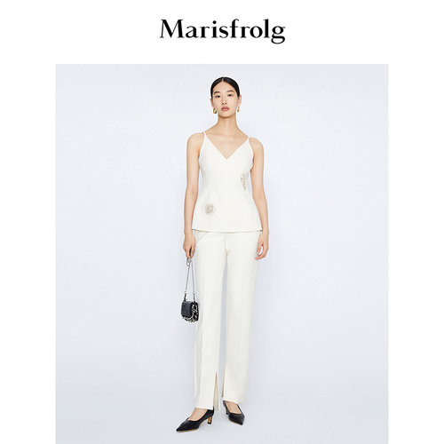 【商场同款】Marisfrolg玛丝菲尔冬季新款米黄色羊毛吊带礼服上衣