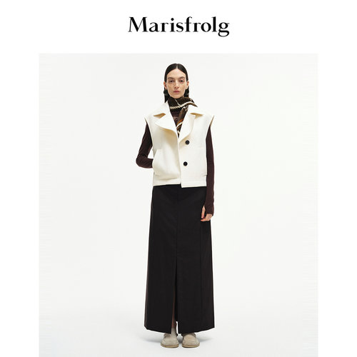 【空气感面料】Marisfrolg玛丝菲尔秋季米白色纯棉短款翻领马甲女