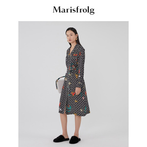 【商场同款】玛丝菲尔桑蚕丝女装秋季新款V领长袖连衣裙