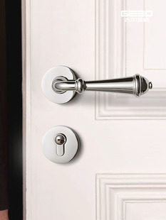 吉尔宝盾法式亮银门锁室内卧室木门拉手美式静音磁中年门锁