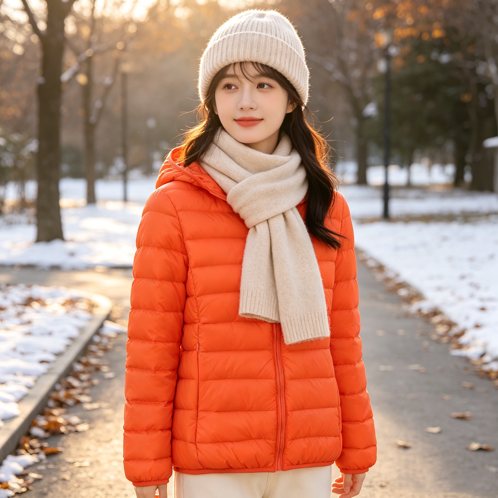climbele/轻薄连帽短款羽绒服女